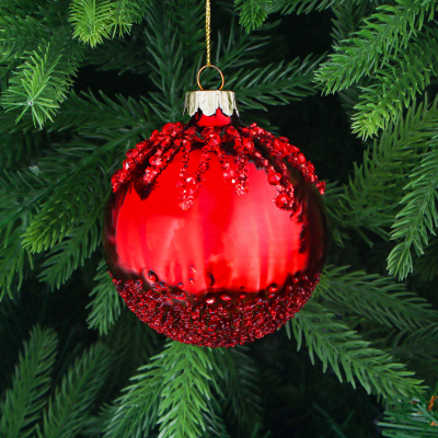 Изображение товара Стеклянная ёлочная игрушка шар с узором из блёсток 8 см Yancheng Shiny