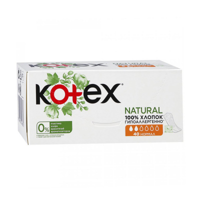 Изображение товара Прокладки ежедневные Kotex Natural Normal 40 шт Изображение товара Прокладки ежедневные Kotex Natural Normal 40 шт