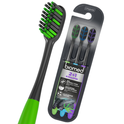 Изображение товара Набор зубных щеток Biomed® Black, 3 шт, средняя жесткость, Россия Изображение товара Набор зубных щеток Biomed® Black, 3 шт, средняя жесткость, Россия