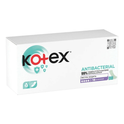 Изображение товара Прокладки ежедневные Kotex антибактериальные 18 шт Изображение товара Прокладки ежедневные Kotex антибактериальные 18 шт