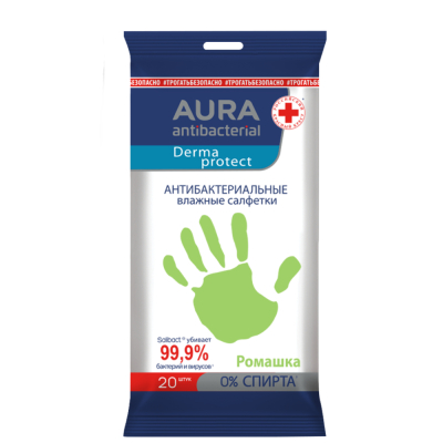 Изображение товара Влажные салфетки Aura для детей Ромашка 20 шт антибактериальные гигиеничные