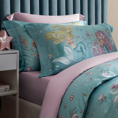 Изображение товара Простыня на резинке Togas Kids Мермани розовый 90x200 см из хлопка