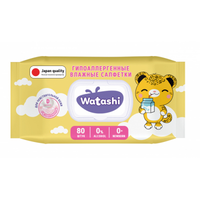 Изображение товара Детские влажные салфетки Watashi с д-пантенолом 80 шт для ухода за кожей Изображение товара Детские влажные салфетки Watashi с д-пантенолом 80 шт для ухода за кожей