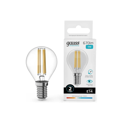 Изображение товара LED лампа Gauss Filament Elementary Шар 10W 670lm 4100K Е14 Изображение товара LED лампа Gauss Filament Elementary Шар 10W 670lm 4100K Е14