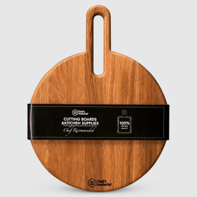 Изображение товара Доска разделочная Dad's material Лайт круглая с ручкой натуральное дерево 28 см