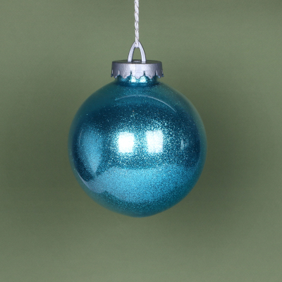 Изображение товара Ёлочный шар с глиттером голубой 15 см Bigdecor