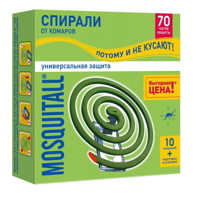 Изображение товара Спирали Mosquitall Универсальная защита от комаров 10 шт Изображение товара Спирали Mosquitall Универсальная защита от комаров 10 шт