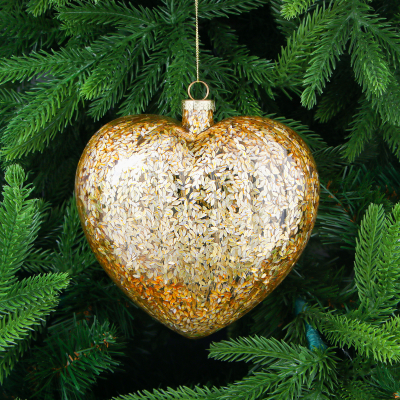 Изображение товара Ёлочная игрушка сердце золотистая 15х8х15 см Яркое новогоднее украшение