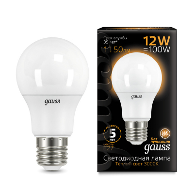 Изображение товара Gauss LED A60 globe 12W E27 3000K 1/10/50