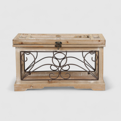 Изображение товара Подсвечник фонарь Dekor pap маленький из дерева и стекла для уютного интерьера