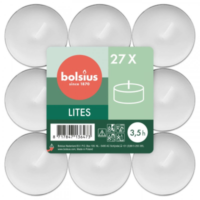 Изображение товара Набор из 27 белых чайных свечей Bolsius, 3,5 часа работы