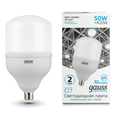 Изображение товара Светодиодная лампа Gauss Elementary T140 E27 50W 4400lm 4000K для уличного и интерьерного освещения