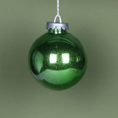 Изображение товара Ёлочная игрушка шар с глиттером тёмно-зелёный 15 см Bigdecor
