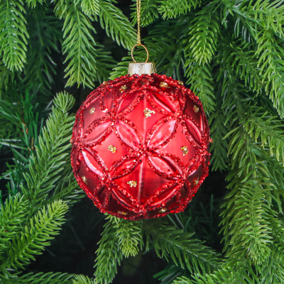 Изображение товара Шар стеклянный Yancheng Shiny красный с блестками 8 см