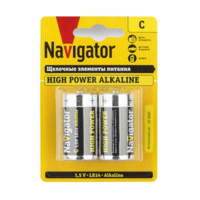 Изображение товара Батарейки Navigator NBT-NE-LR14-BP2, 2 шт, щелочные, размер C, 1,5В