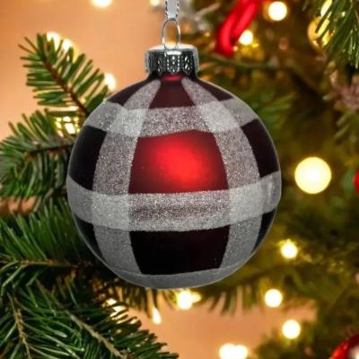 Изображение товара Стеклянный елочный шар в клетку 8 см Yancheng Shiny новогодний декор