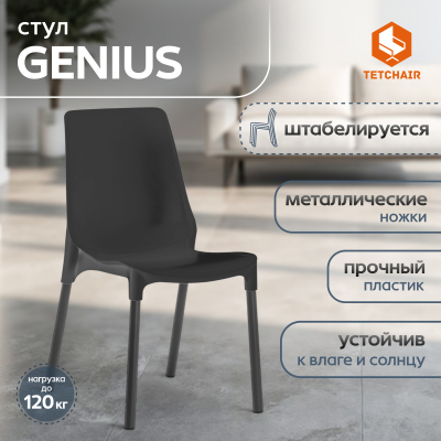 Изображение товара Стул пластиковый с металлическими ножками черный 46х56х84 см GENIUS Изображение товара Стул пластиковый с металлическими ножками черный 46х56х84 см GENIUS