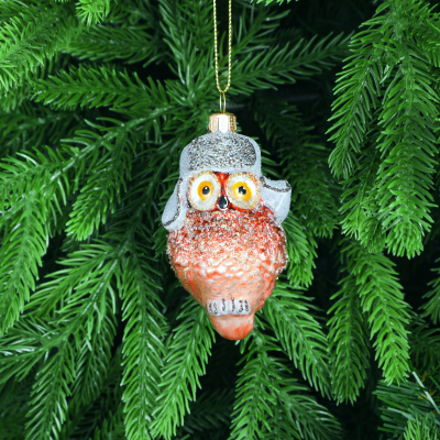 Изображение товара Елочные игрушки сова в ушанке Snow and Stars 5.5 см стекло Польша