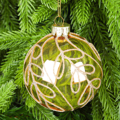 Изображение товара Шар Yancheng Shiny стеклянный золотистый с узором из блёсток 8 см