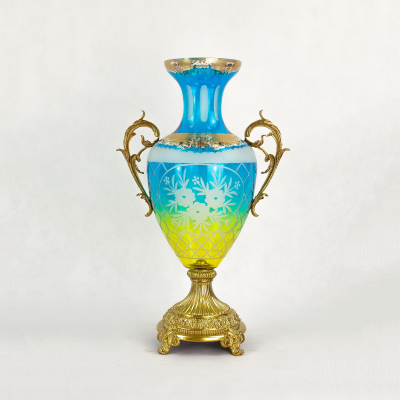 Изображение товара Стеклянная ваза с рисунком 30x18x48 см Бирюзовая C.f.c.m.factory