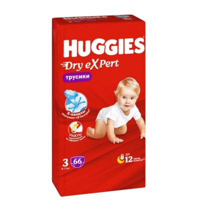Изображение товара Трусики-подгузники Huggies Dry eXpert 3/M, 66 шт, для детей 6-11 кг