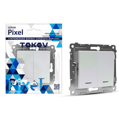 Изображение товара Выключатель Tokov Electric Pixel двухклавишный с индикатором 250 В