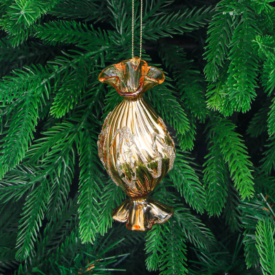 Изображение товара Стеклянная елочная игрушка конфета золотая 5,5x12 см