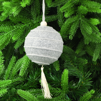 Изображение товара Ёлочная игрушка серебристый шар 10х20 см из дерева и полиэстера