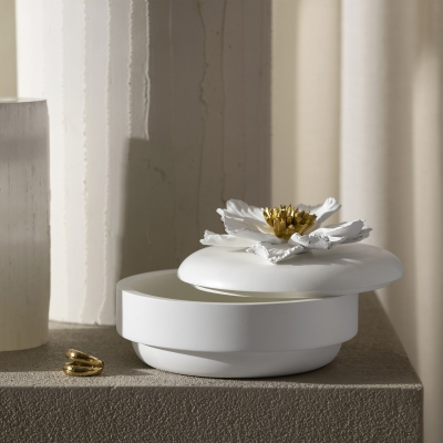 Изображение товара Шкатулка для украшений Togas Гибискус белый D-15 см оригинальный дизайн