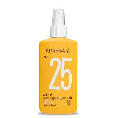 Изображение товара Спрей солнцезащитный Krassa SPF 25, 150 мл, водостойкий с Пантенолом и Витамином Е