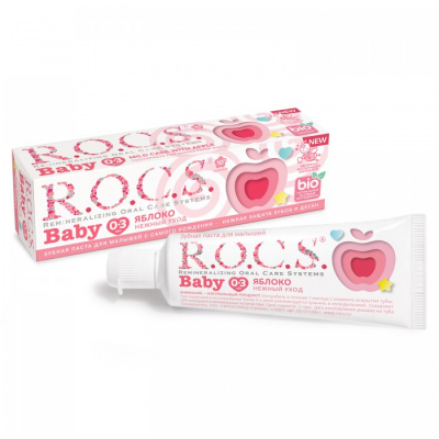 Изображение товара Зубная паста для малышей Rocs Baby яблоко 45 г для детей от 0 до 3 лет Изображение товара Зубная паста для малышей Rocs Baby яблоко 45 г для детей от 0 до 3 лет