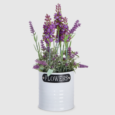 Изображение товара Искусственный цветок лаванда в металлическом горшке сиреневый 28 см