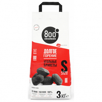 Изображение товара Уголь брикеты 800 Degrees Долгое Горение 3 кг для гриля и мангала