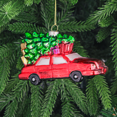 Изображение товара Игрушка ёлочная Yancheng Shiny украшение стеклянное машина с подарками