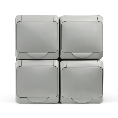 Изображение товара Розетка Tokov Electric Nix 4-м с заземлением и крышкой серого цвета