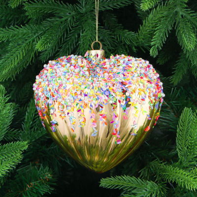 Изображение товара Игрушка ёлочная Yancheng Shiny золотистое сердце с блёстками 15х8х15 см