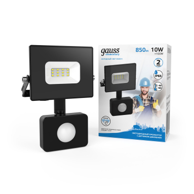 Изображение товара Светодиодный прожектор GAUSS Elementary LED 10W IP65 с датчиком движения Изображение товара Светодиодный прожектор GAUSS Elementary LED 10W IP65 с датчиком движения