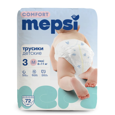 Изображение товара Подгузники-трусики Mepsi Comfort для детей 6-11 кг 72 шт гипоаллергенные