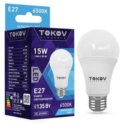 Изображение товара Светодиодная лампа Tokov Electric 15Вт E27 6500K белая шарик