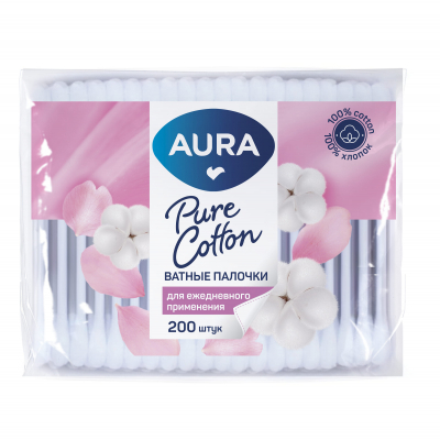 Изображение товара Ватные палочки AURA 200 шт для личной гигиены