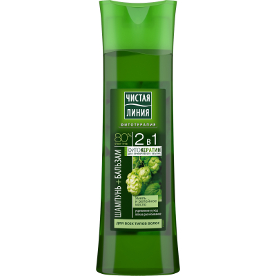 Изображение товара Шампунь-бальзам 2 в 1 Хмель и репейное масло Чистая линия 400 мл для всех типов волос