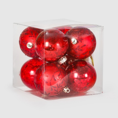 Изображение товара Набор елочных игрушек Unique Treasures красный 8 см 8 шт