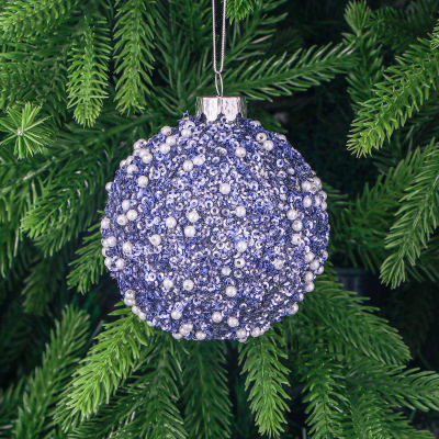 Изображение товара Елочная игрушка Yancheng Shiny шар стеклянный синий 8 см