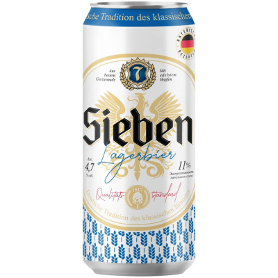 Изображение товара Пиво светлое фильтрованное Зибен 4,7% банка 0,45 л