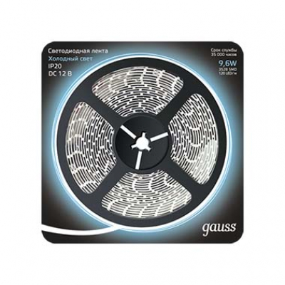 Изображение товара Лента LED 2835/120-SMD 9.6W 12V DC холодный белый, 5 м, бренд gauss