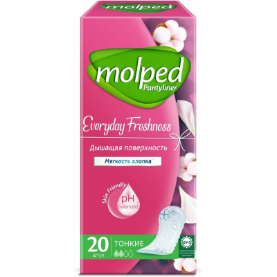 Изображение товара Прокладки женские Molped Everyday Fresh 20 шт мягкие и комфортные для ежедневного использования Изображение товара Прокладки женские Molped Everyday Fresh 20 шт мягкие и комфортные для ежедневного использования