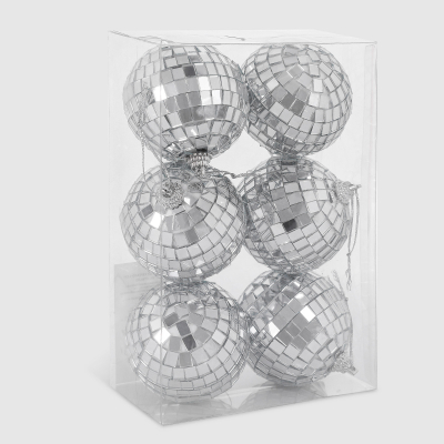 Изображение товара Набор зеркальных елочных шаров Linhai Jinnuo 5 см 6 шт серебро для новогоднего украшения