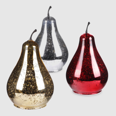 Изображение товара Декоративная светящаяся груша Gerimport Ny для елки 10 LED оранжевая и серебристая