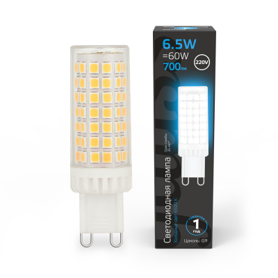 Изображение товара Лампа Gauss G9 AC185-265V 6,5W 700lm 6500K керамика LED