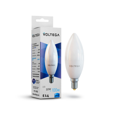 Изображение товара Лампочка Voltega Candle E14 10W 4000K светодиодная белая свеча Германия Изображение товара Лампочка Voltega Candle E14 10W 4000K светодиодная белая свеча Германия